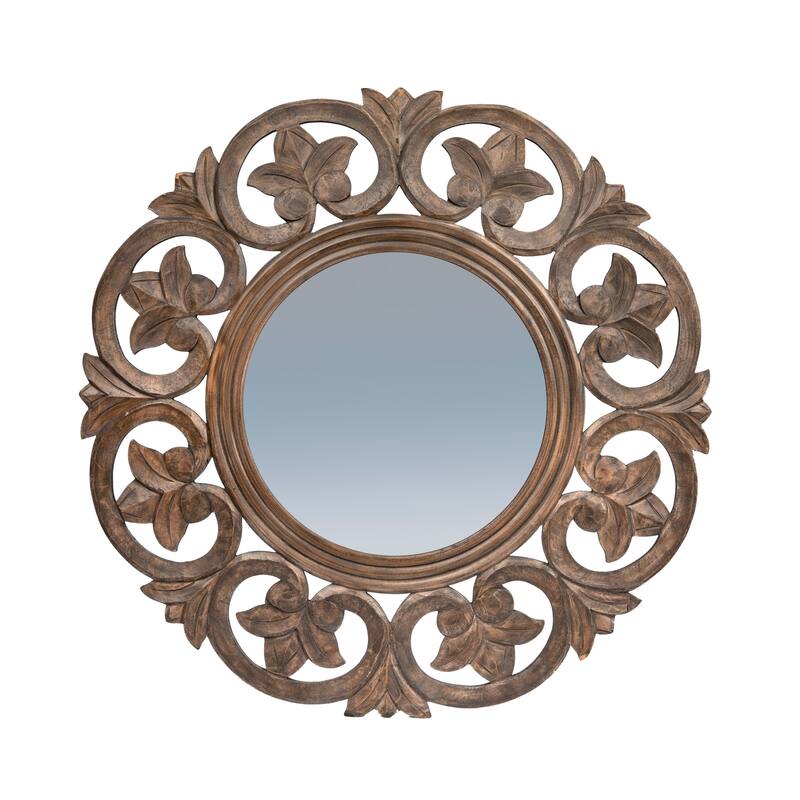 Carved Wood Botanical Framed Wall Mirror - 35.5"L x 35.5"W x 0.6"H