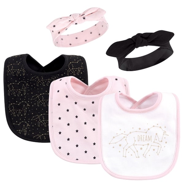 slide 1 of 1, Hudson Baby Infant Girl Cotton Bib and Headband Set 5pk, Dream Unicorn, One Size - Dream Unicorn - One Size One Size - Dream Unicorn