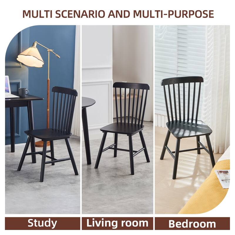 4-Piece Country Style Solid Wood Dining Chair Set with Rubberwood Frame Non-Slip Foot Pad Curved Backrest for Dining Room
