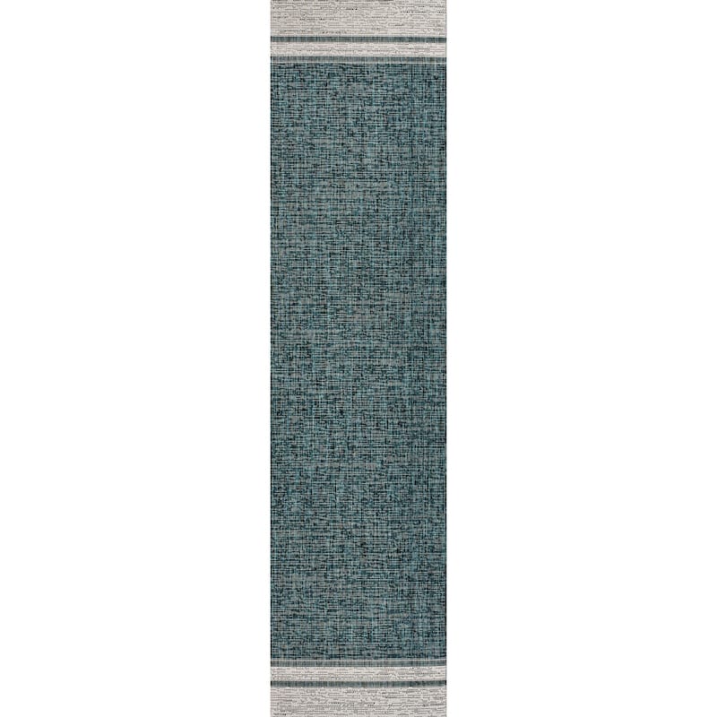 JONATHAN Y Darcy Modern Minimalist Mingled Solid Black/Cream Indoor/Outdoor Area Rug - 2 X 8 - Turquoise/Cream