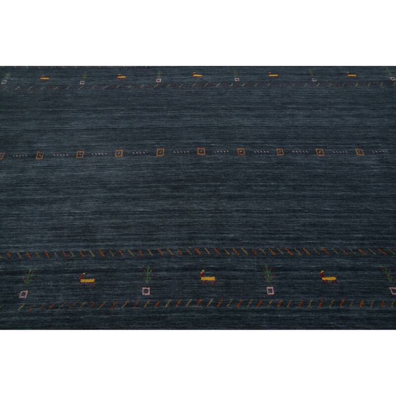 Hand Knotted Oriental 100% Wool Carpet Tribal Animal Pictorial Navy Blue & Blues Gabbeh Area Rug - 9' 0'' X 9' 0''
