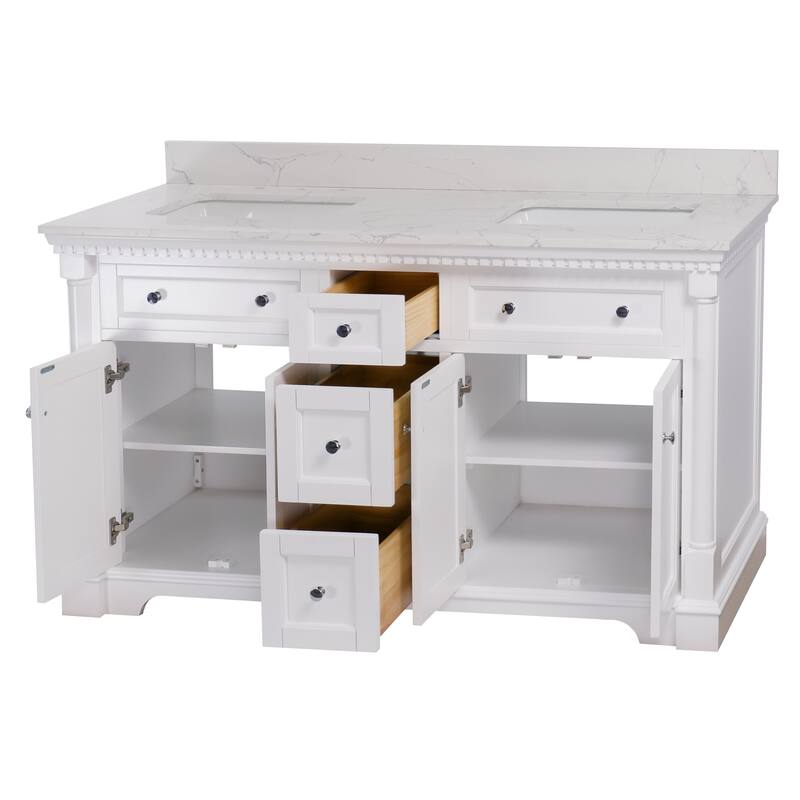 KitchenBathCollection Sydney 60" Double Bathroom Vanity with Engineered Marble Top