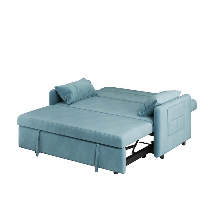 Sofa Pull Out Bed Included 2 Pillows Velvet Sofa for Small Spaces Teal