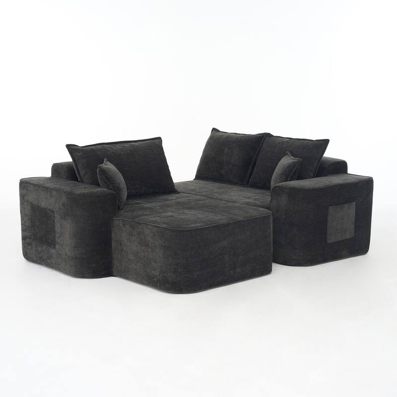 L Shaped Modular Sectional Sofa with Chaise Lounge, Chenille Upholstered Cloud Couch, Full Compressed Corner 4 Seat Sofa