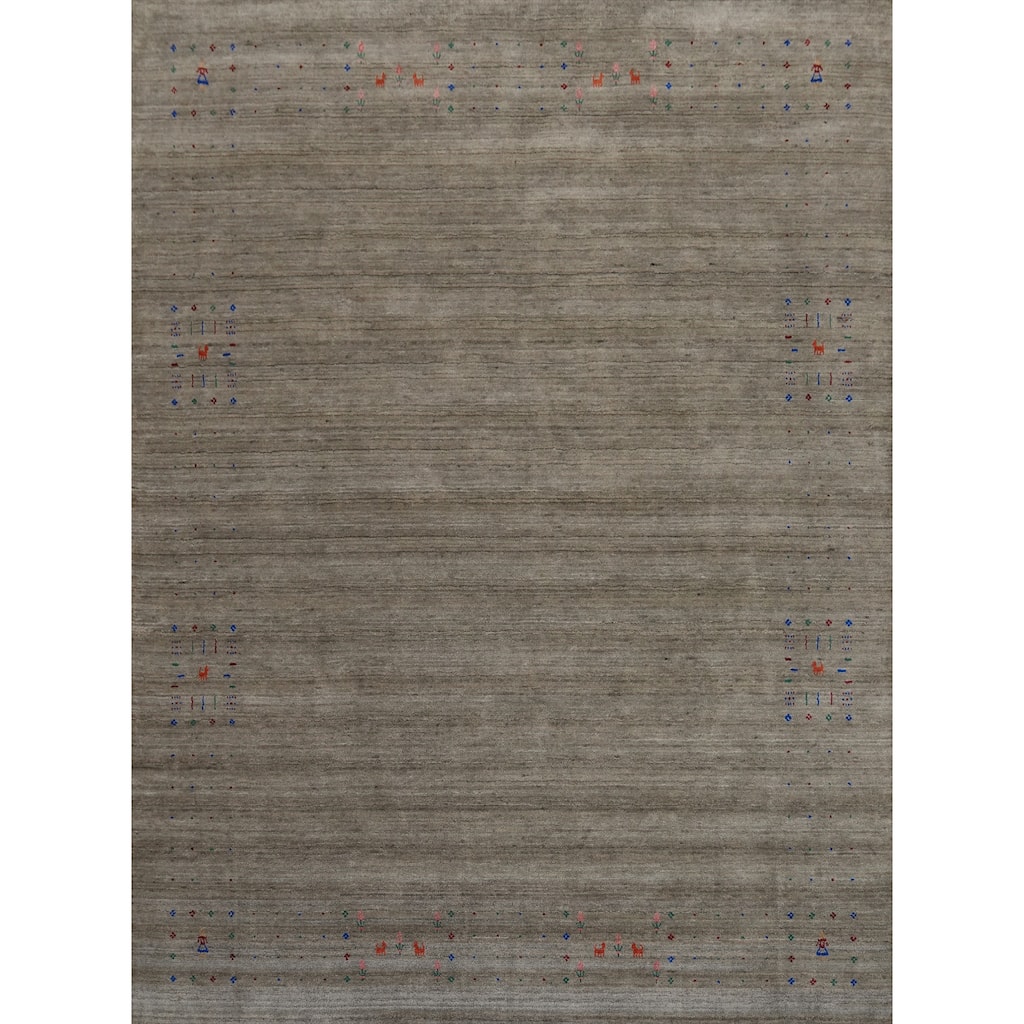 Hand Knotted Oriental 100% Wool Carpet Tribal Tribal Greys & Charcoal Gabbeh Area Rug - 9' 8'' X 7' 10''