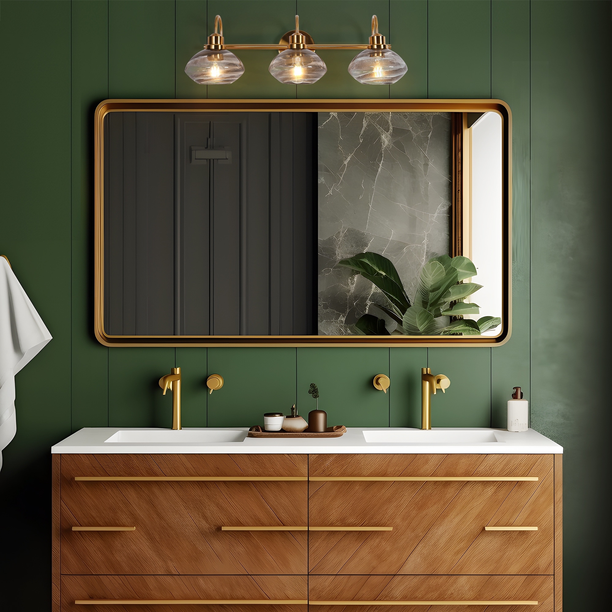 Mid-century Modern Art Deco Colored Glass 3-Light Bathroom Vanity