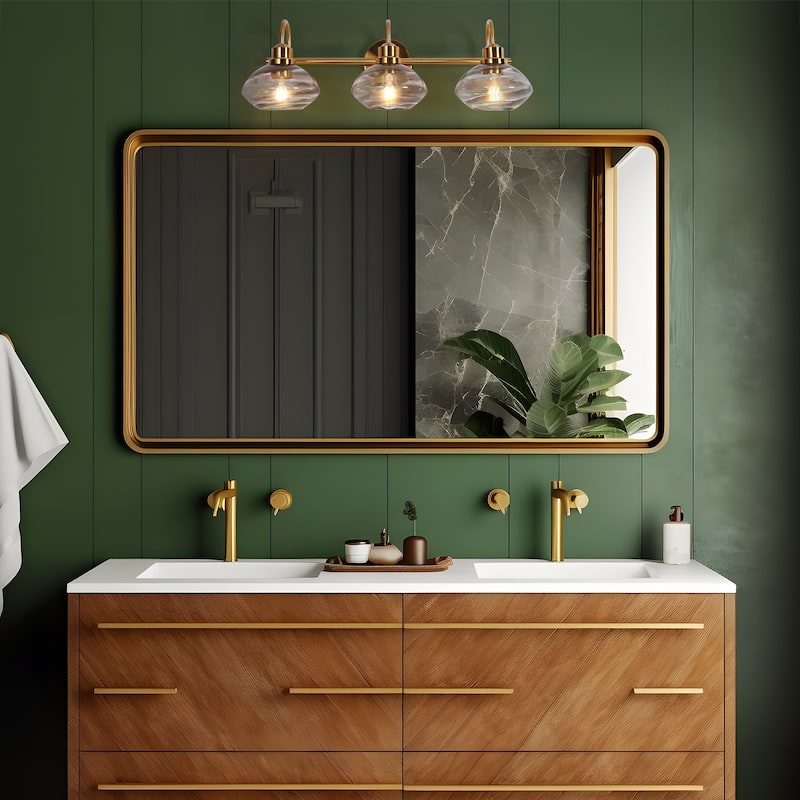 Mid-century Modern Art Deco Colored Glass 3-Light Bathroom Vanity Lights for Wallpaper - 26.3'' L x 8.7'' D x 8.7'' H