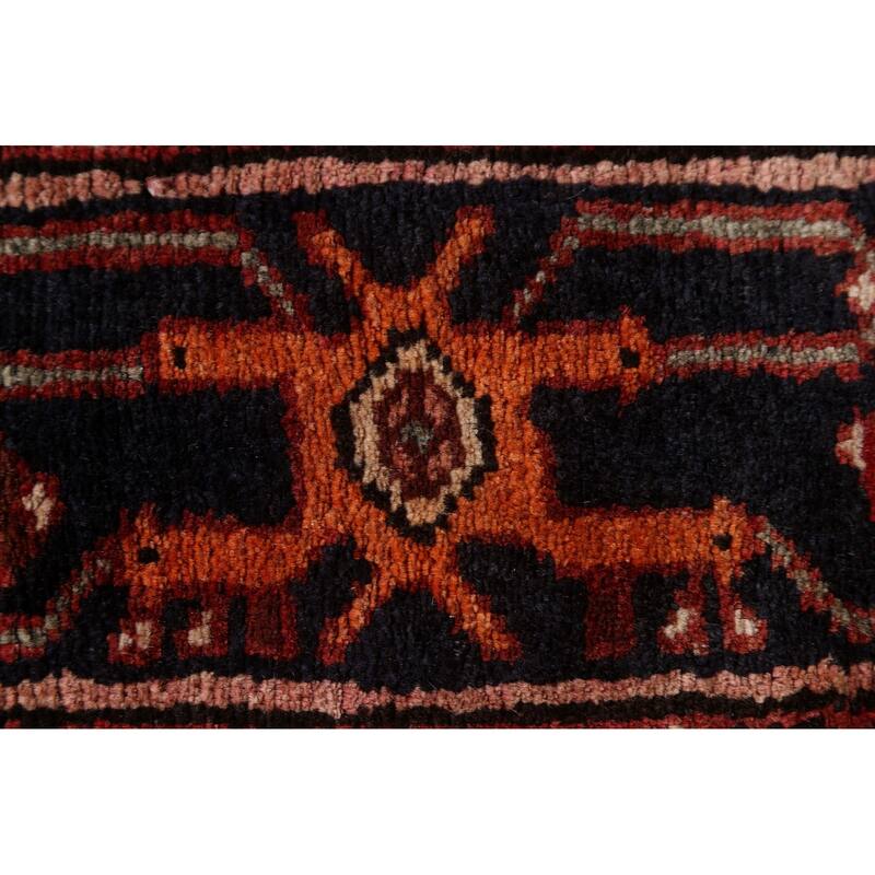 Hand Knotted Oriental 100% Wool Carpet Traditional Geometric Red Hamedan Area Rug - 10' 7'' X 5' 3''
