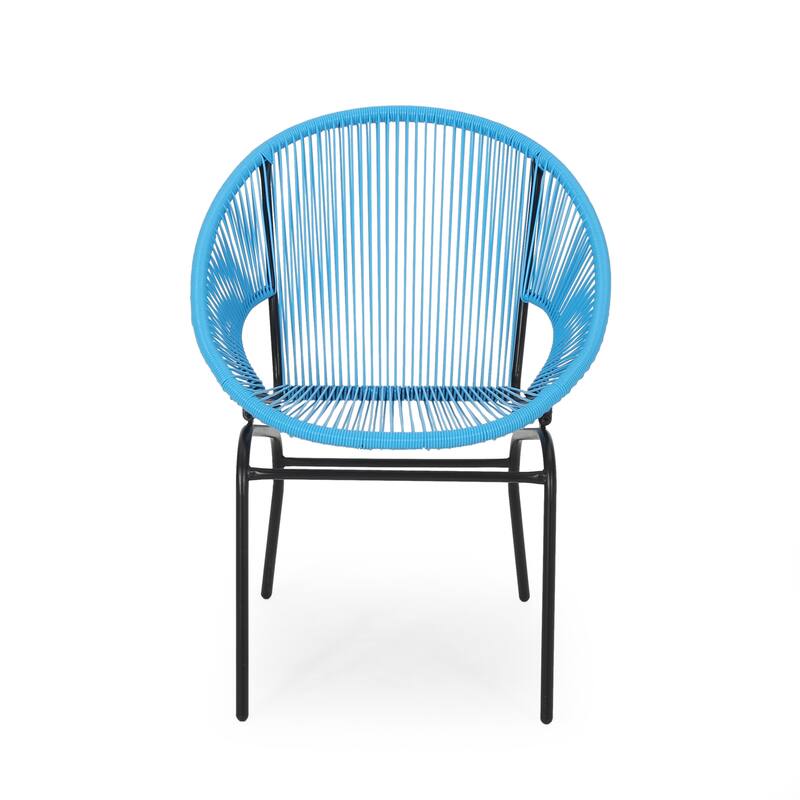 Roomfitters Nusa Outdoor Woven Rope Patio Chairs with Iron Frame, Modern Basket Chair, Blue Set of 2 - Set of 2