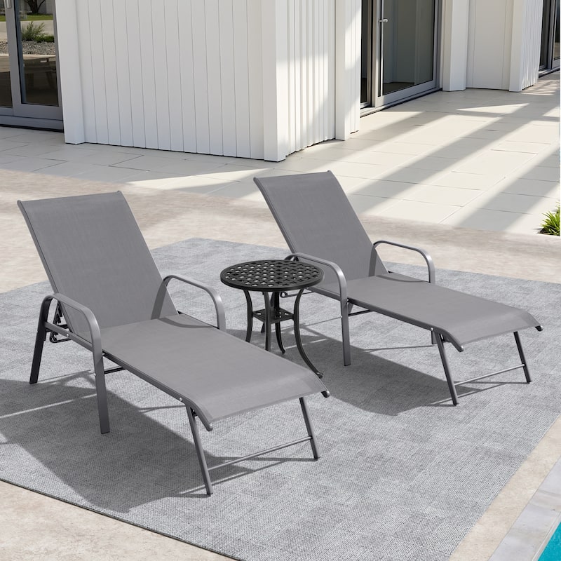 Pellebant Outdoor Lounge Chair Aluminum Adjustable Backrest with side table