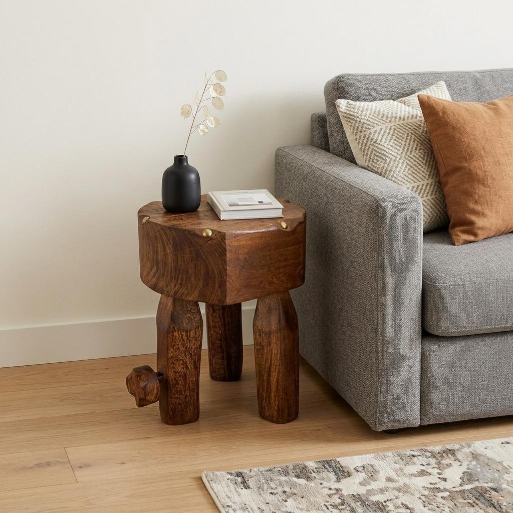 HomeRoots 18" Brown Distressed Reclaimed Wood Round End Table - 16.50 in. x 18.00 in. x 13.00 in.