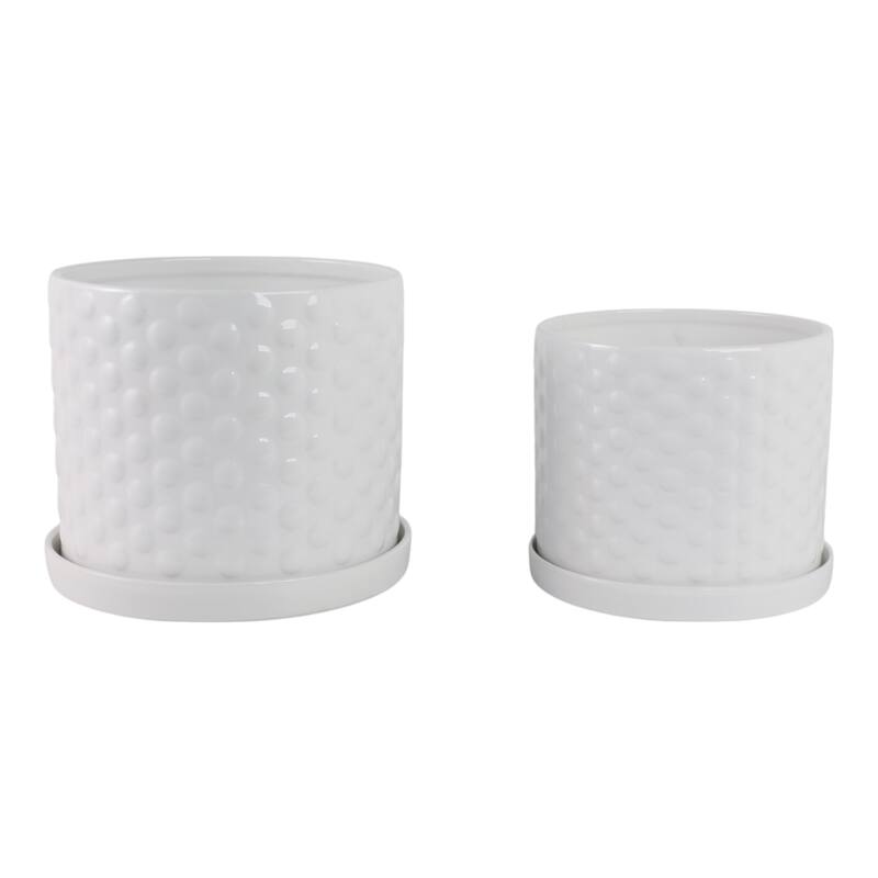 Ceramic Planter Dot Texture Gloss Finish (Set of 2) - 10", 9" White - 12" x 12" x 10" - 12" x 12" x 10" - White
