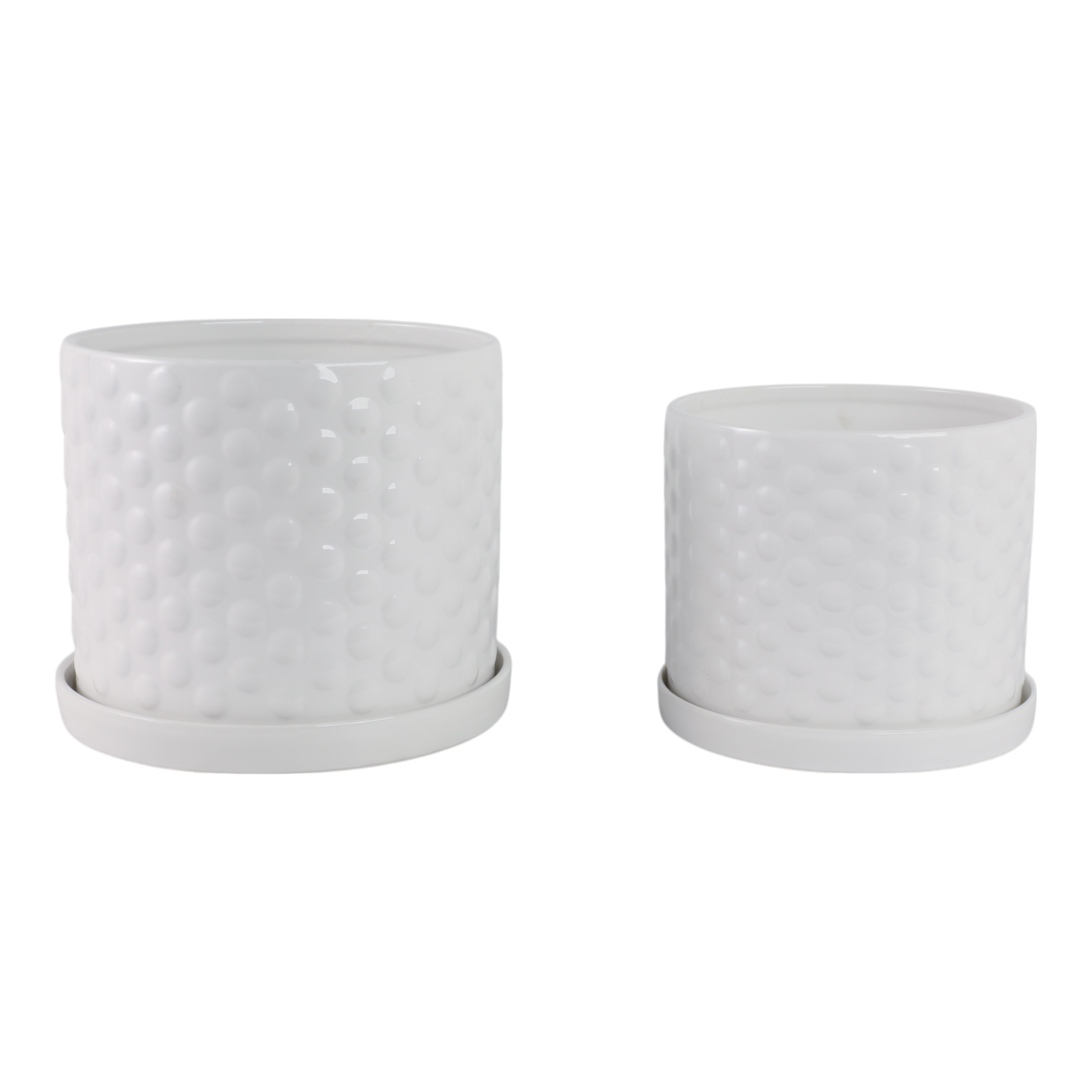 Ceramic Planter Dot Texture Gloss Finish (Set of 2) - 10", 9" White - 12" x 12" x 10"