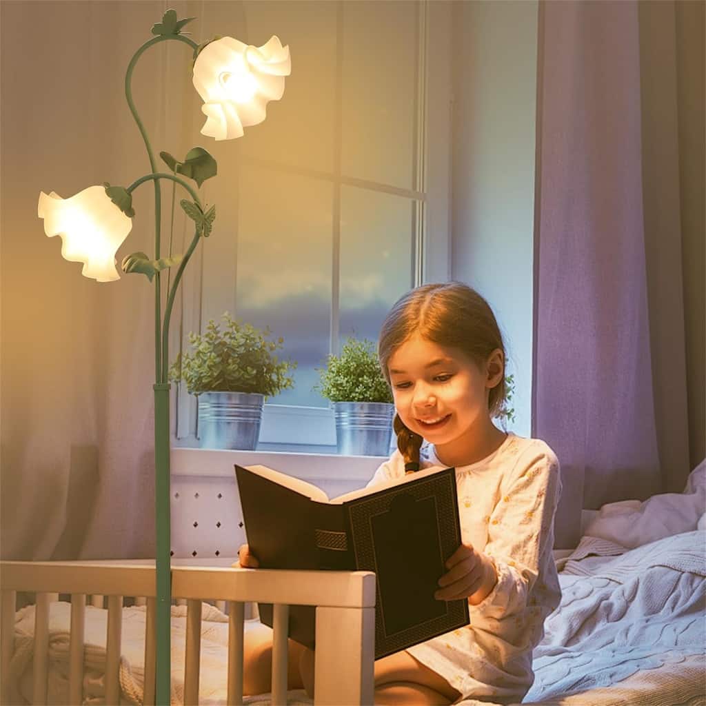 Office Floor Lamp with Botanical Acrylic Shade