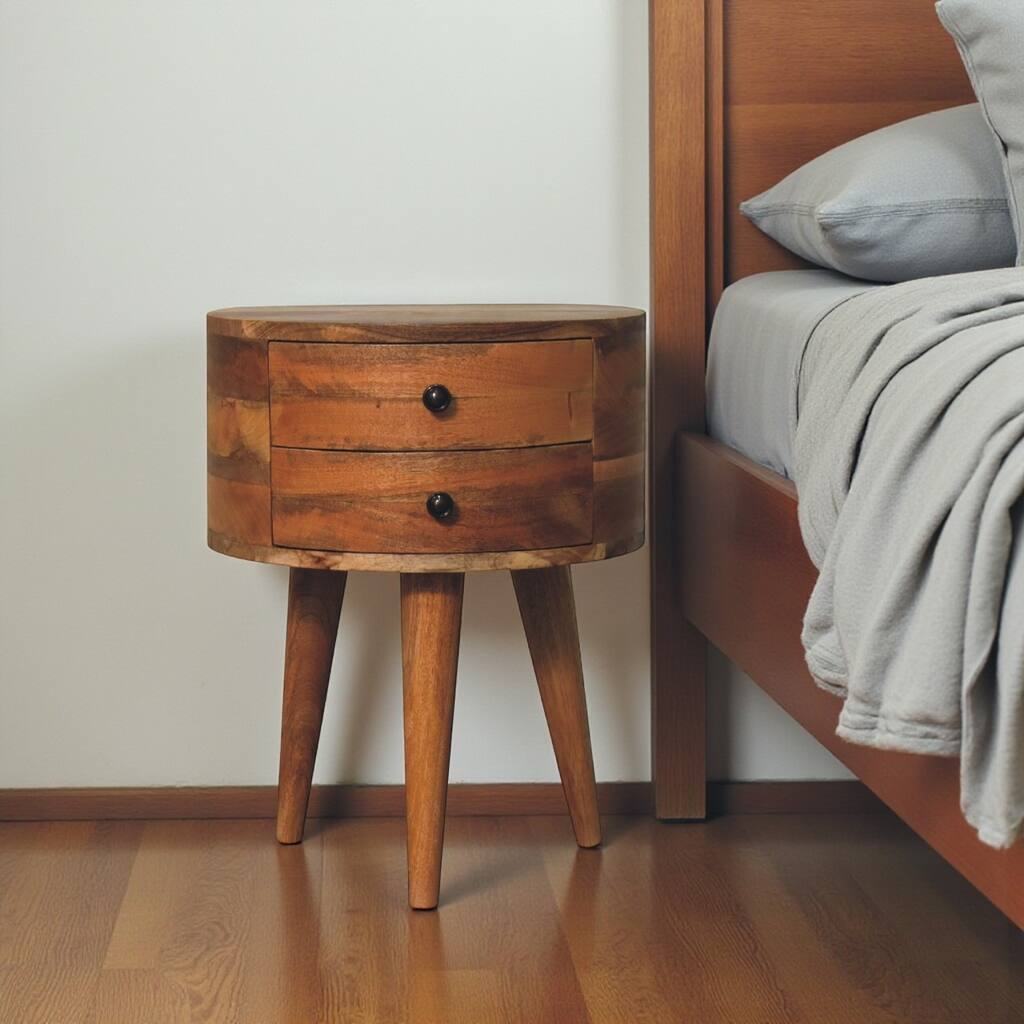 HomeRoots 20" Brown And Oak Solid Wood Oval Two Drawer Nightstand