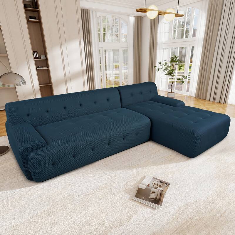 107" Polyester Mesh L-Shaped Modular Sectional Sofa with Deep Seat & Pocket Springs
