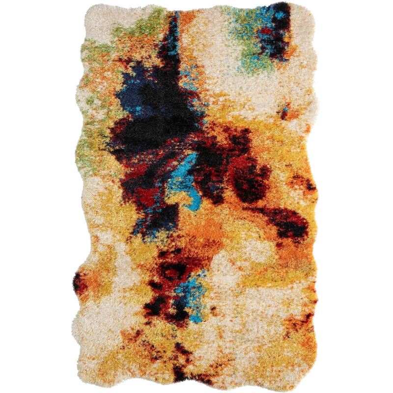 Zenith Abstract Shag Gold/Beige Area Rug - Abstract Shape 4'8" x 6'6" - Gold/Beige