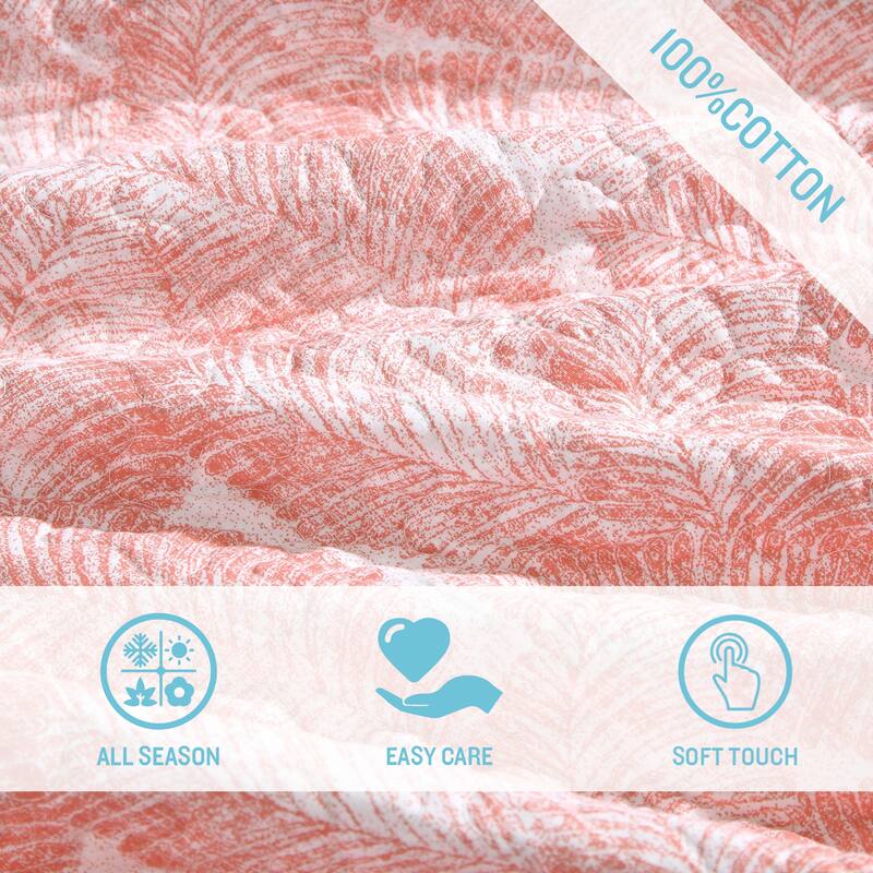 Tommy Bahama Distressed Water Leaves Cotton Reversible Orange Quilt Set