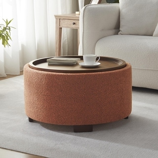Huimo Modern round wooden tray Ottoman with Storage