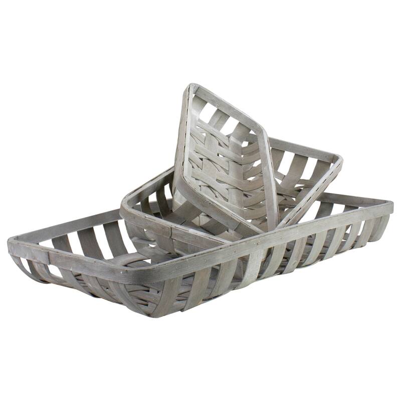 Set of 3 White Washed Rectangular Woven Baskets 32.75"