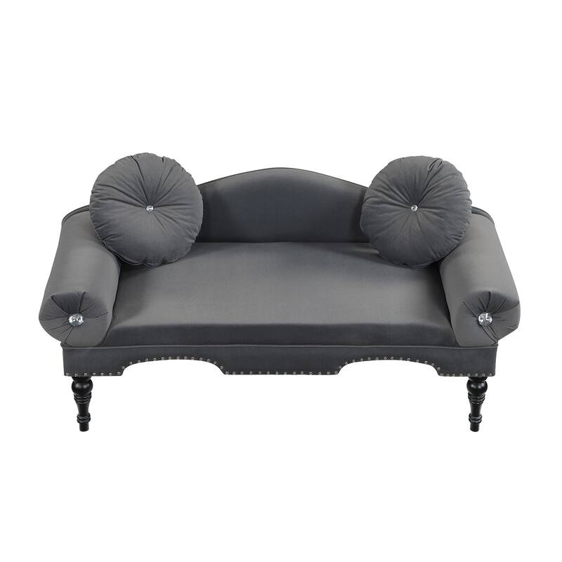 Modern Upholstered Accent Loveseat Sofa with Nail Head Trimming and 2 Pillows