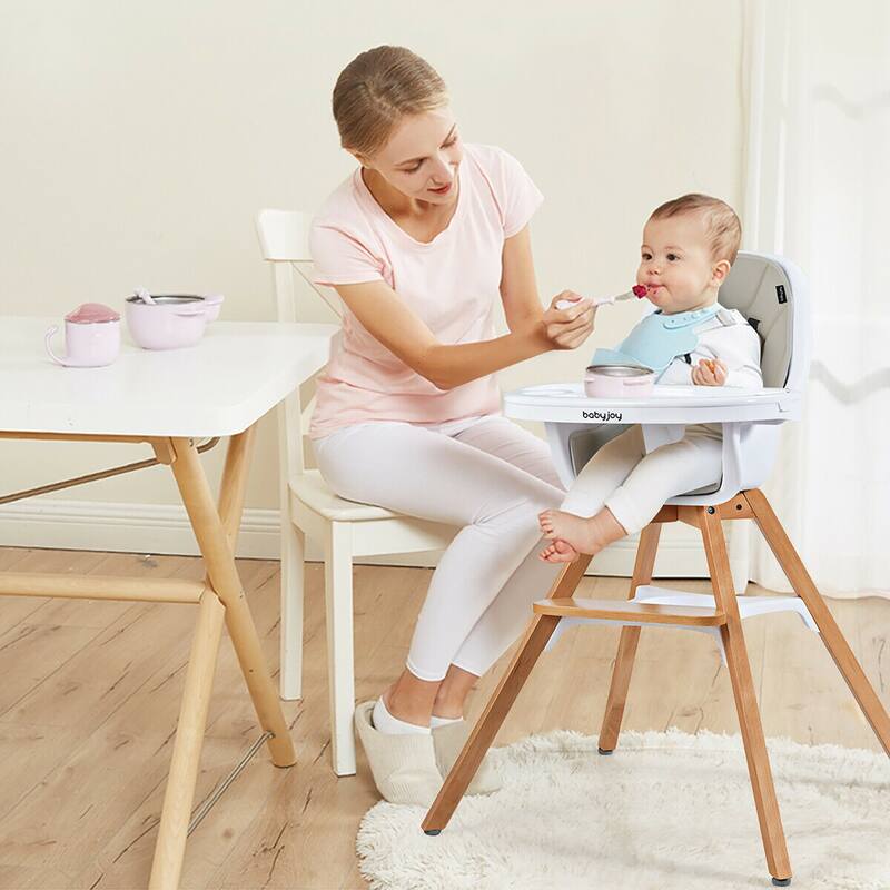 Costway 3-in-1 Convertible Wooden Baby High Chair w/ Tray Adjustable