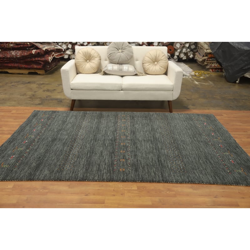 Hand Knotted Oriental 100% Wool Carpet Tribal Animal Pictorial Green Gabbeh Area Rug - 8' 4'' X 5' 1''