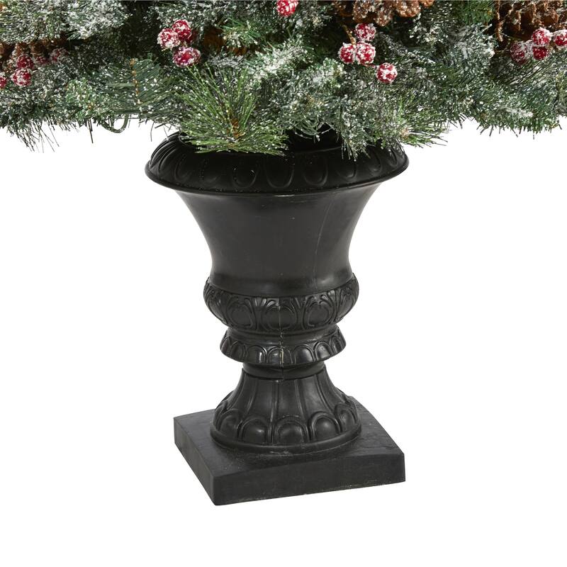 4ft. Frosted Pine, Pinecone & Berries Artificial Christmas Tree with 100 Clear LED Lights in Decorative Urn - Petite X-Mas Tree