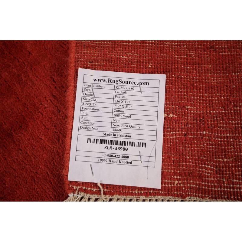Modern Gabbeh Oriental Area Rug Handmade Red Wool Carpet - 5'2" x 7'9"