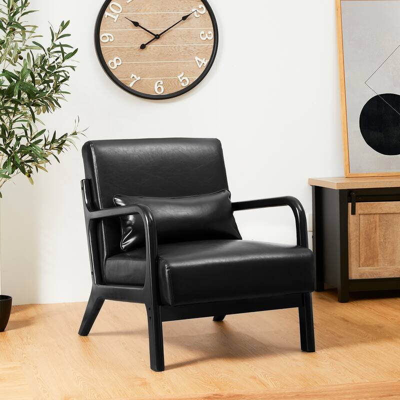 Glitzhome Set of 2 30.75"H Mid-Century Modern PU Leather Accent Chairs with Cushion - 25.75"W x 33.75"D x 30.75"H