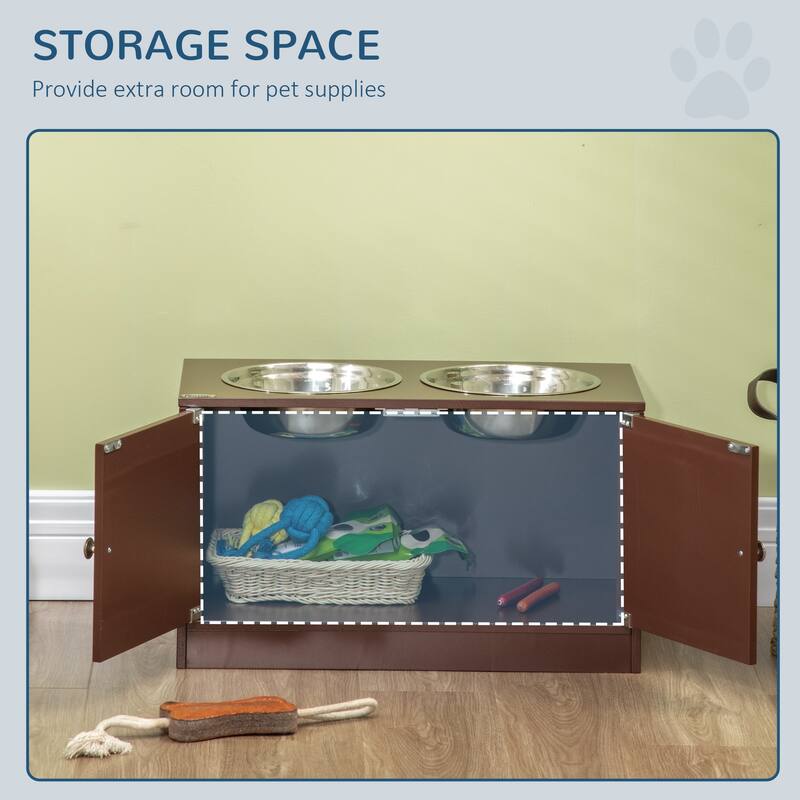 PawHut Large Elevated Dog Bowls with Storage Cabinet Containing Large 44L Capacity, Raised Dog Bowl Stand