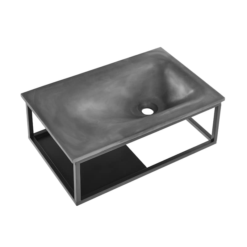 Thun 24" Rectangle Concrete Wall-Mount Bathroom Sink In Dark Grey - 27.16" x 18.5" 7.9"