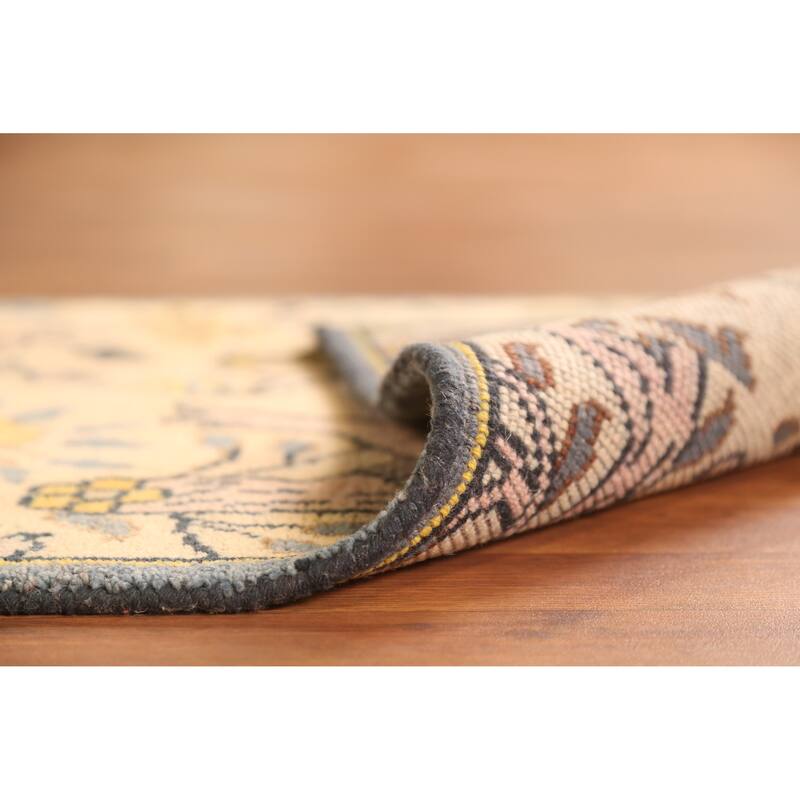 Hand Knotted Oriental 100% Wool Carpet Traditional All-Over Peach Ziegler Runner Rug - 9' 9'' X 2' 6''