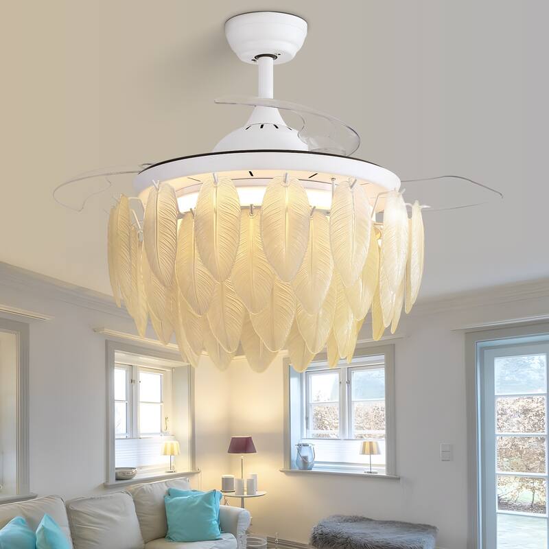42" Smart Retractable White Ceiling Fan Light with Remote and APP Control