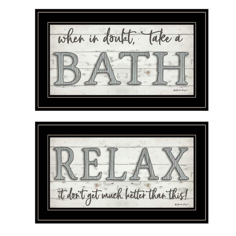 TrendyDecor4U Farmhouse "Bath Relax" Framed Print Wall Art by Susie Boyer - Brown