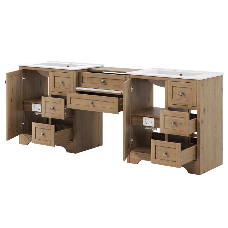 Christopher Knight Home - Wooden 84 Inches Double Sink Bathroom Vanity (Separate Sink) with Engineered Stone Countertop