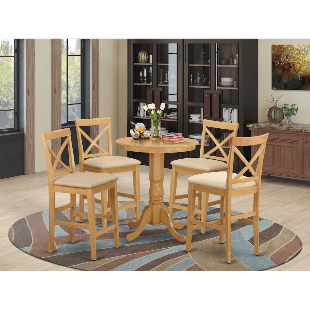 Kitchen Pub Table Set - 5 Piece Dinette Set with Chairs - Small Space Design - Warm Oak Finish
