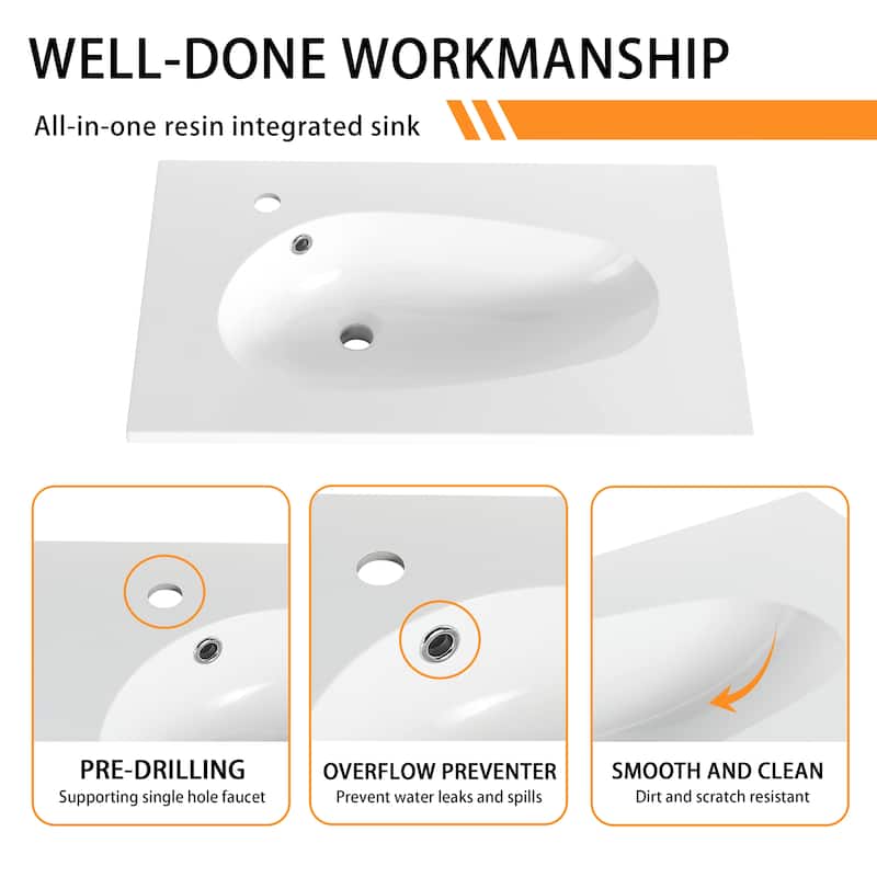 Bathroom Vanity With Sink In 24/30/36 Inch, Floating Bathroom Vanity With Soft Close Door