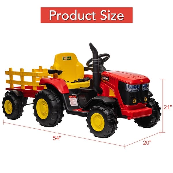 dimension image slide 1 of 2, Kids Ride on Tractor with Remote Control Trailer