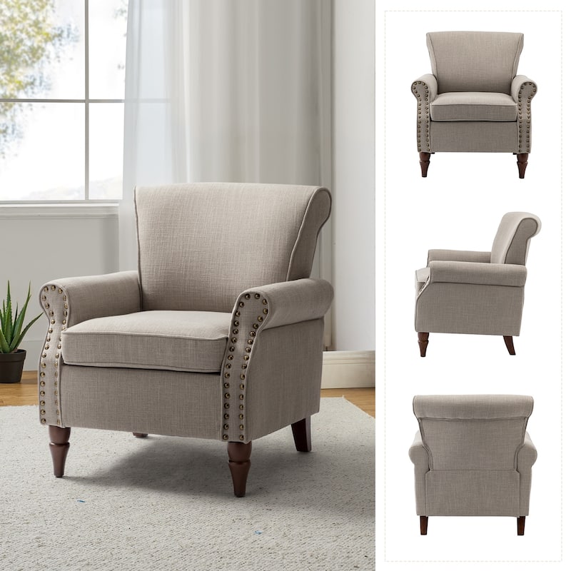 Nyctelius Upholstered Comfy Accent chair with Turned Wooden Legs and Nailhead Trim Set of 2 by HULALA HOME