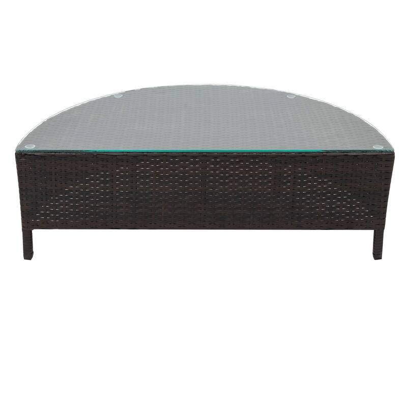 5 Pieces Patio Half-Moon Sofa Set with Tempered Glass Table