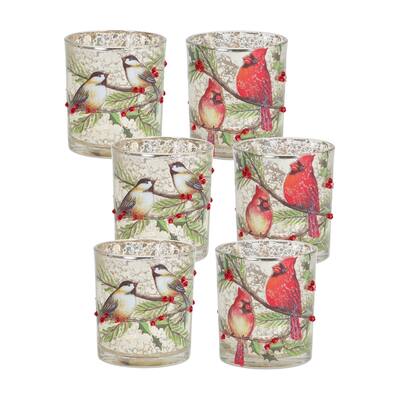 Cardinal and Bird Votive Holder (Set of 6) - 3 x 3 x 3.25