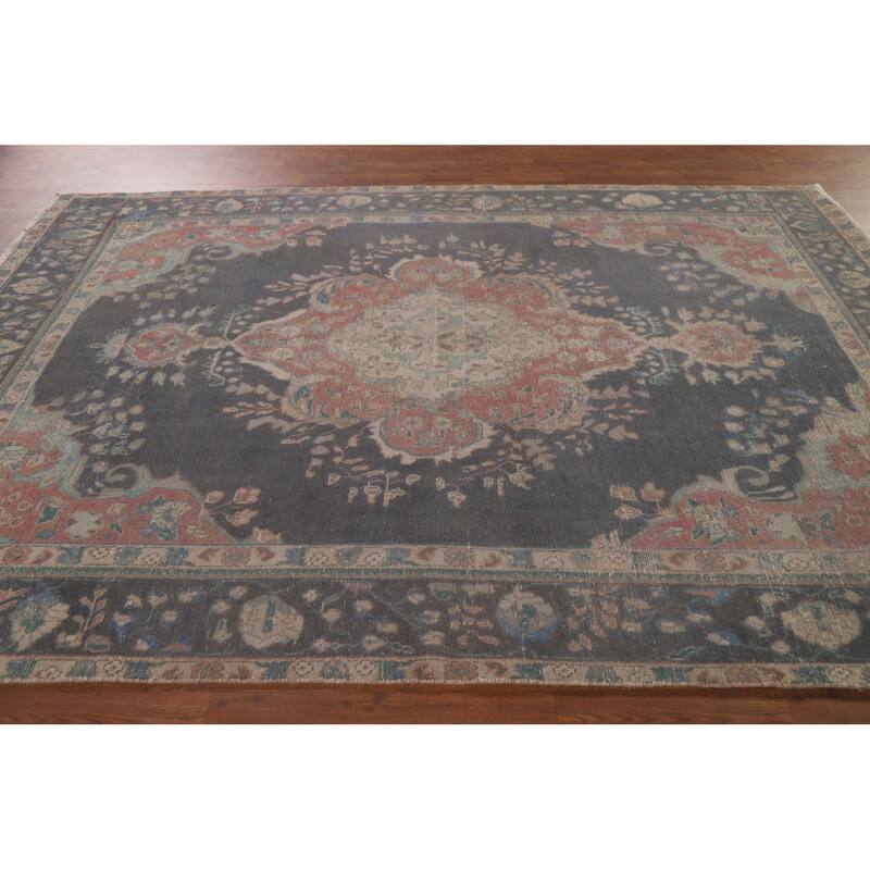 Distressed Over-Dyed Tabriz Persian Antique Rug Handmade Wool Carpet - 6'5" x 9'5"