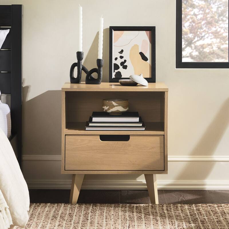 Brown MDF Modern 1-Drawer Nightstand with Open Cubby