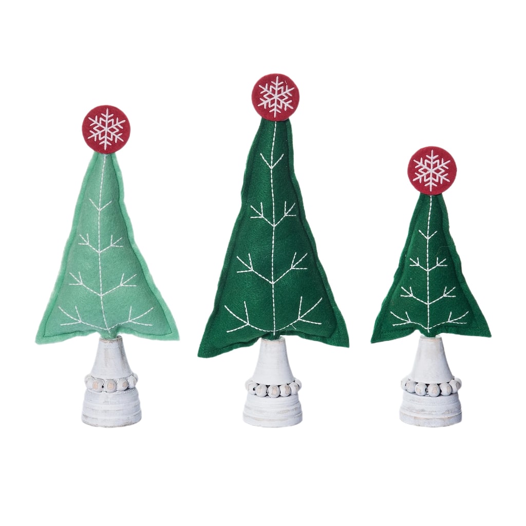 Transpac Fabric 14 in. Multicolor Christmas Cottage Tree Set of 3