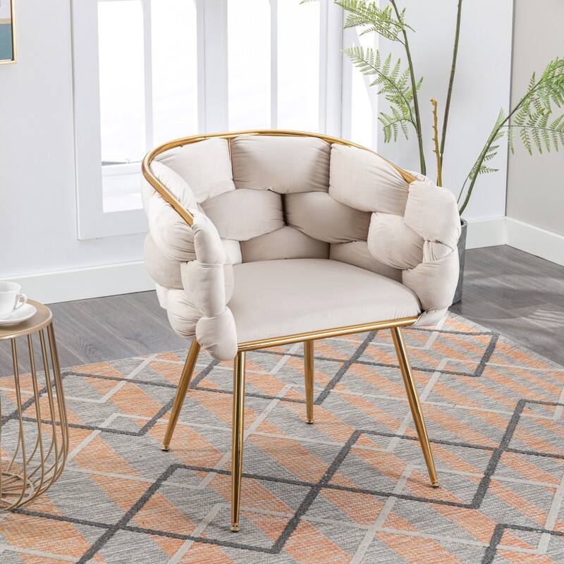 Velvet Accent Chair - Modern Single Seater for Bedroom, Dresser, or Lounge - Beige