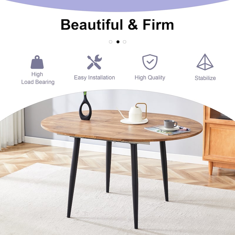 Wood Kitchen Table Set with 4 Chairs, 5-Piece Round Dining Set with Extendable Dining Table for Dining Room