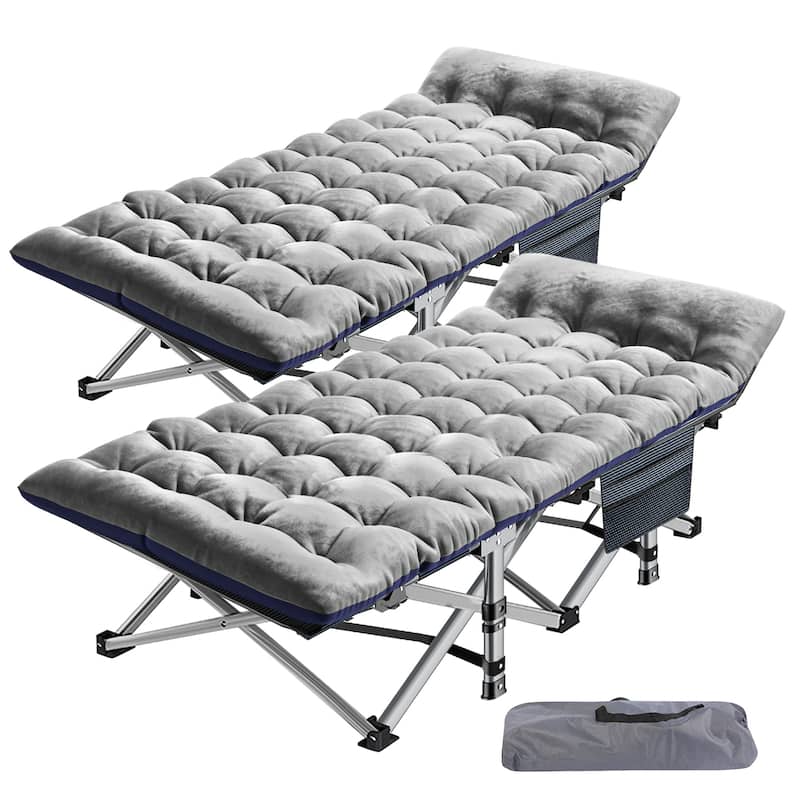DoCred Portable Folding camping Bed with Mattress, Guest Cot Bed，2PCS - 75" - Grey-3