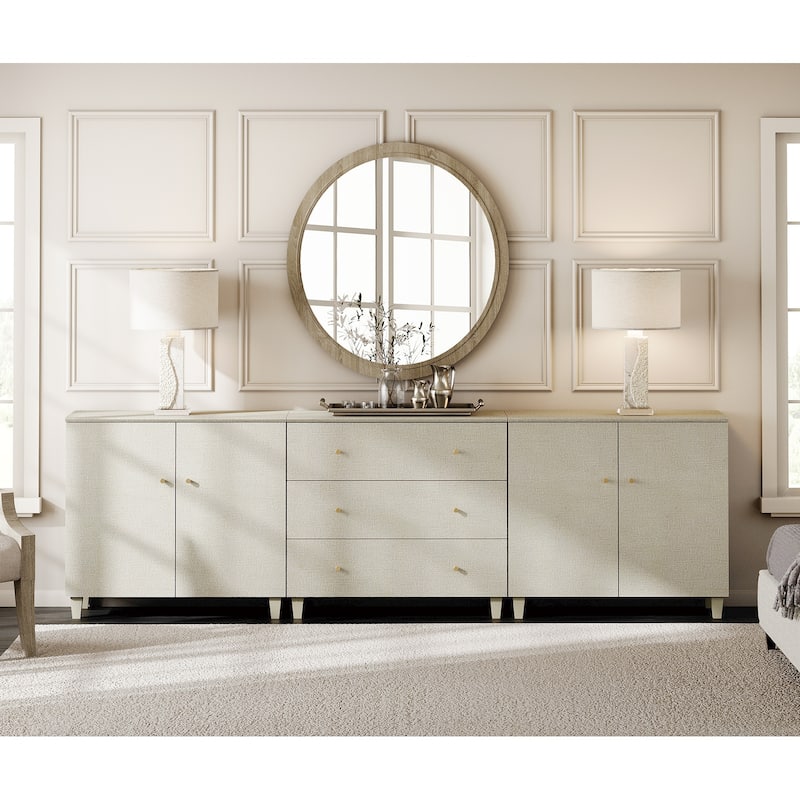 Wood Dresser with 3 Drawers and 2 Cabinets for Bedroom, 106" Wide - Beige