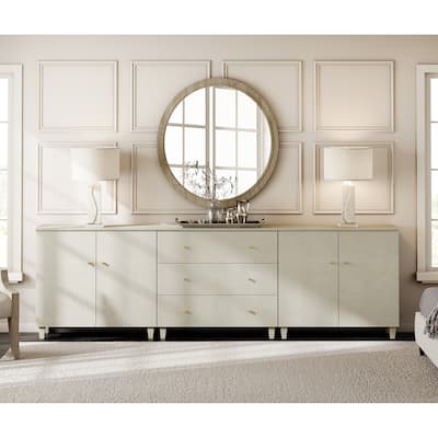 Wood Dresser with 3 Drawers and 2 Cabinets for Bedroom, 106" Wide